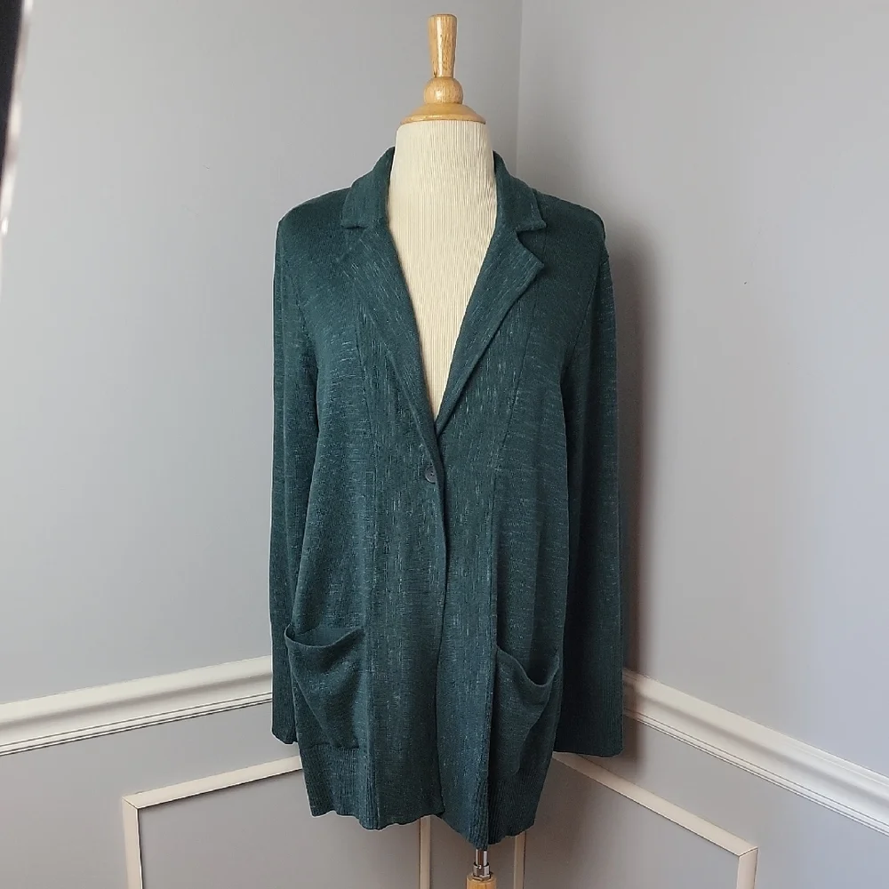 J.JILL Green Escarole Marled Space Dyed Single Button Textured‎ Sweater Jacket M